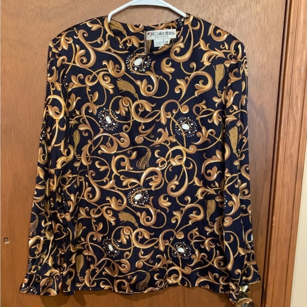 1980’s Abstract Shirt 12 Petite‎ Black Gold Vintage JH Collectibles Union Label